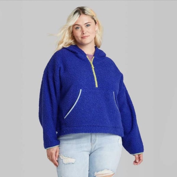*NWT* Wild Fable Half Zip Anorak Hoodie Sherpa - Cobalt/Light Blue - Size M - Picture 9 of 11